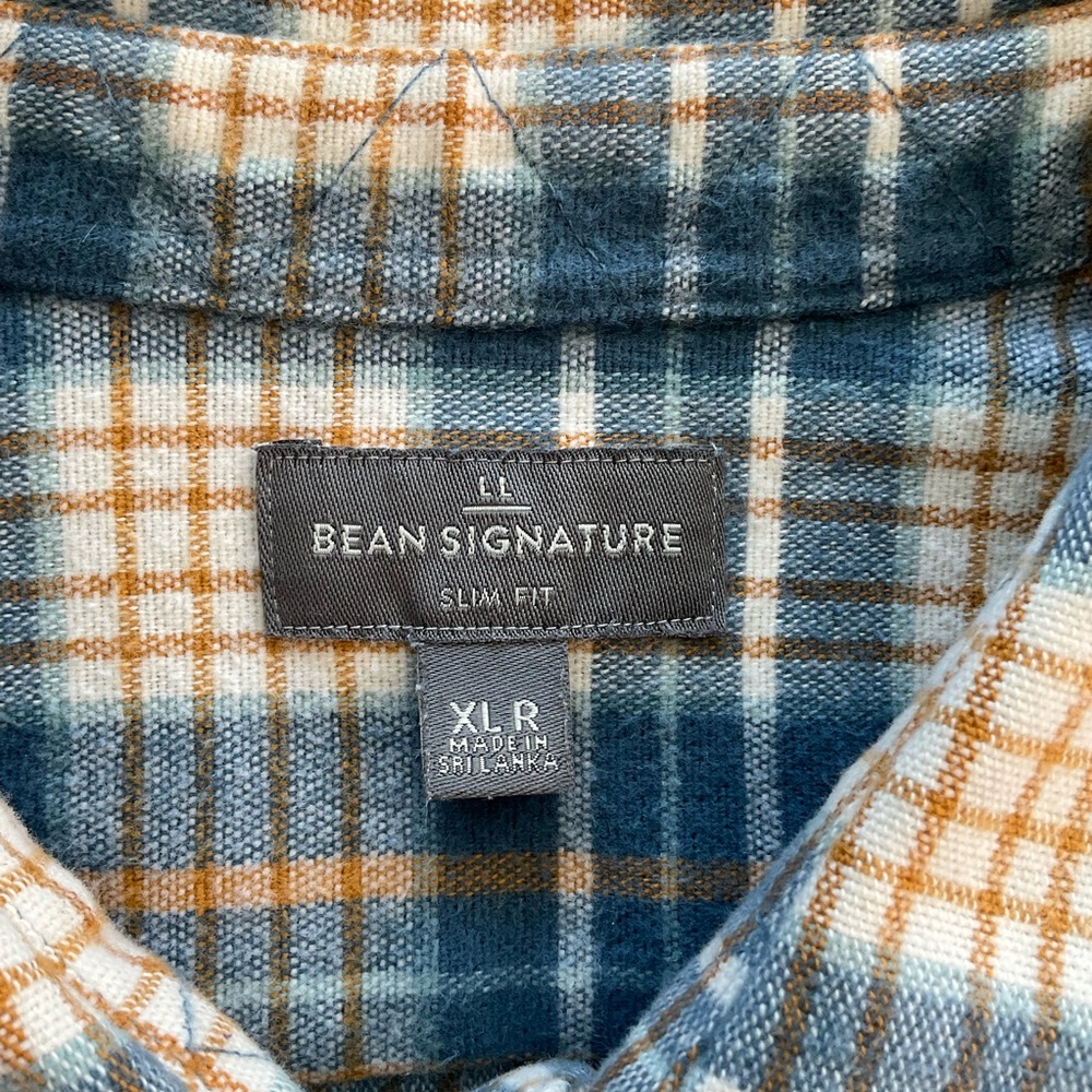 LL Bean Signature 1933 Chamois Cloth Shirt Men’s XL Slim Blue Tan Plaid 290020 - Picture 4 of 11